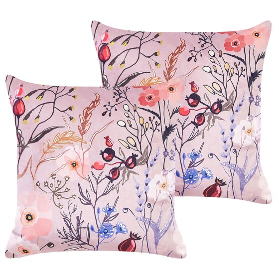 Koristetyynysetti 2 kpl ANEMONES 45 x 45 cm Sametti Pastellipinkki Kukkakuvio