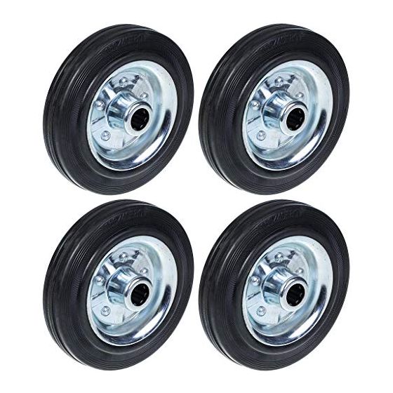 160mm 6" musta kumipyörä, jossa on puristettu teräskeskiö 150kg - 4 kpl:n sarja.