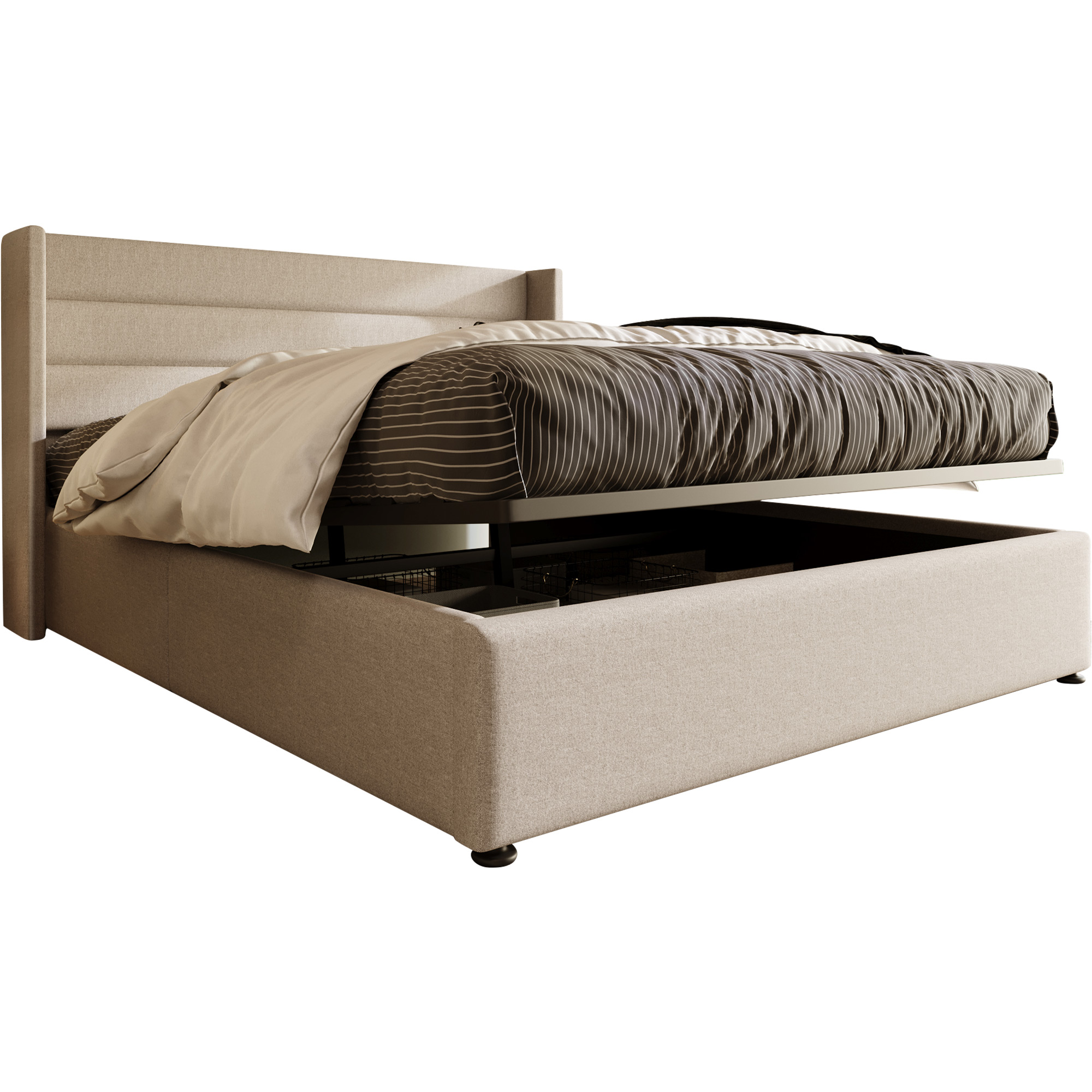 sänky 180x200 cm hydraulinen säilytystilaan, beige, kangas