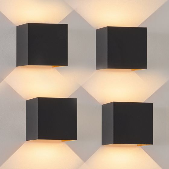 NETTLIFE LED - ulkoseinävalaisin, sisäseinävalaisin, 4kpl, mustakulta, 5W, IP65, säädettävä, 3000K