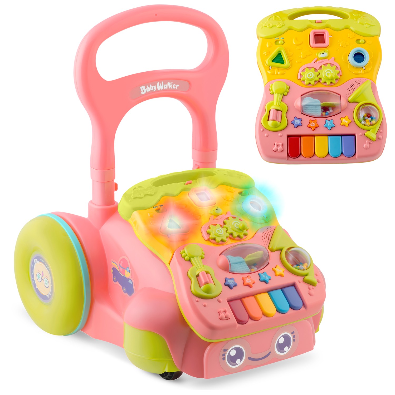 Ricokids RK-744 2-in-1 -kävelytuoli musiikilla, vaaleanpunainen