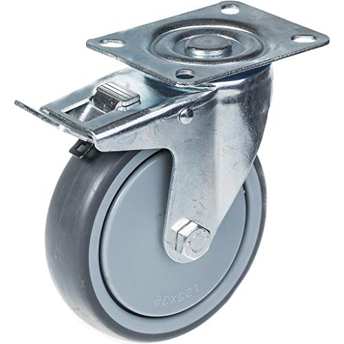 125 mm:n 5 tuuman pyörä, harmaa kumirengas, kääntyvä, jarru, vahva, kantavuus 130 kg