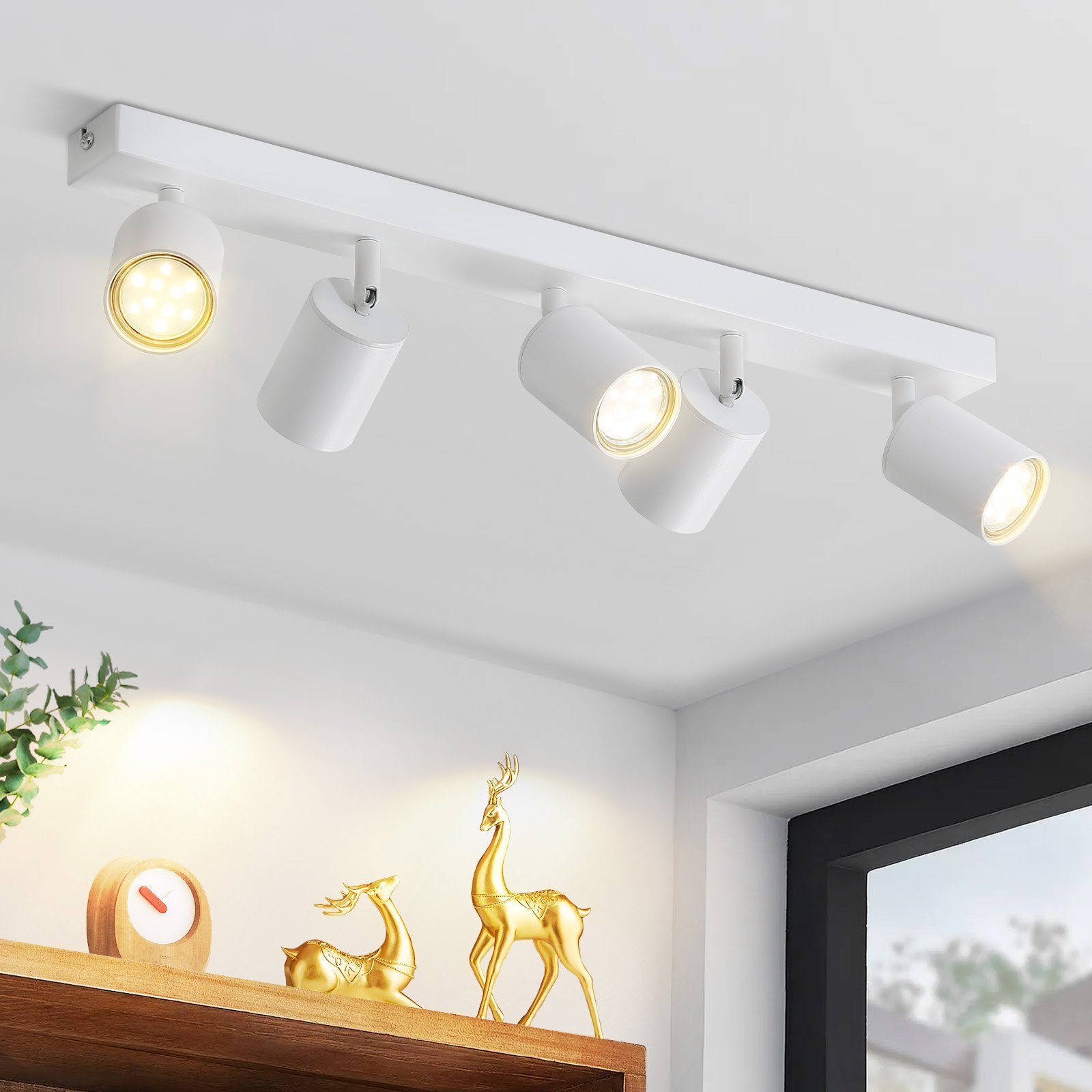 ZMH LED-kattovalaisin viidellä GU10-spotilla, 330° kääntyvä, moderni teollinen tyyli olohuoneeseen (polttimot eivät sisälly)