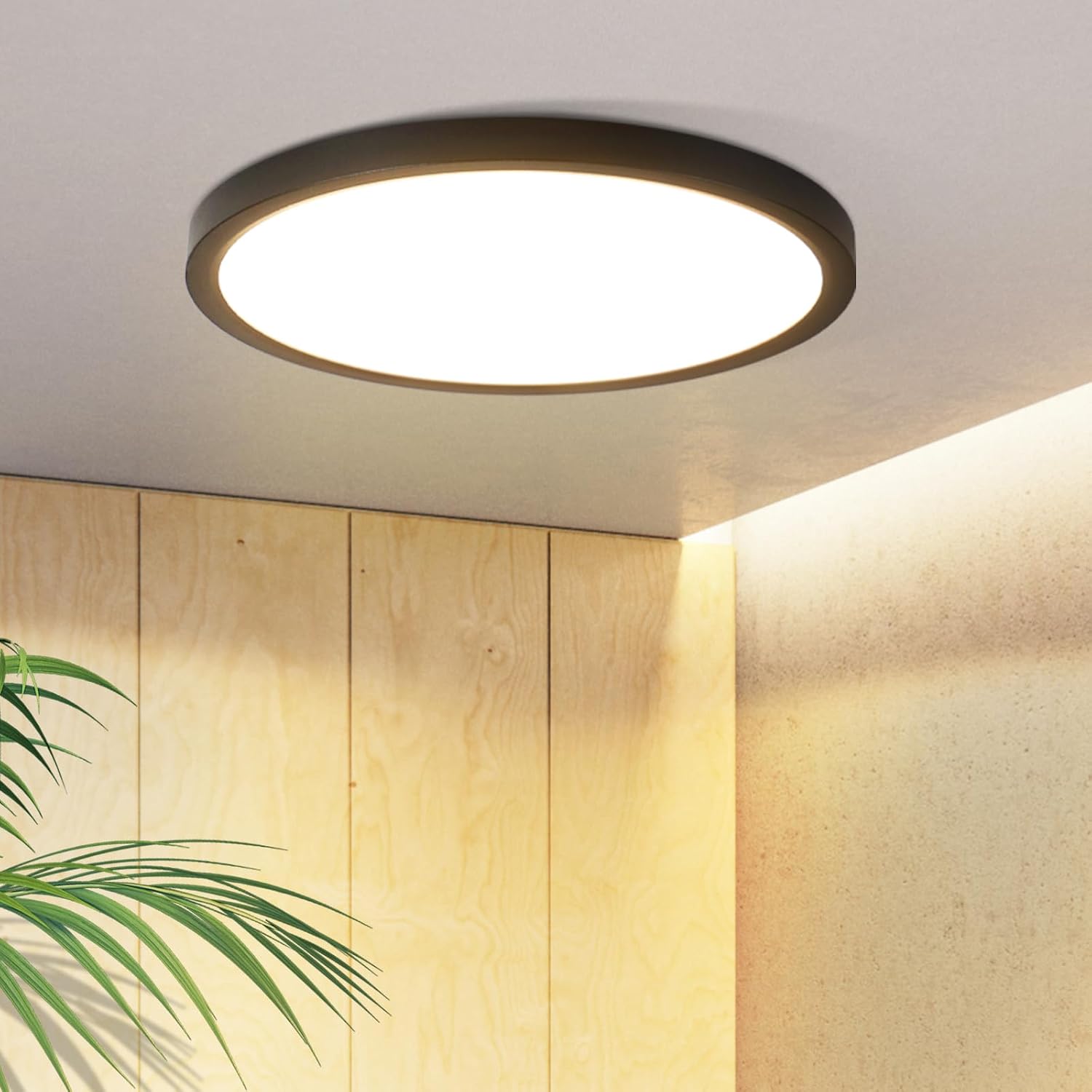 NETTLIFE litteä, LED - kattovalaisin, musta, 18cm, 15W, pyöreä, pieni, lämmin Valkoinen, LED pysyvästi, integroitu, 3000K