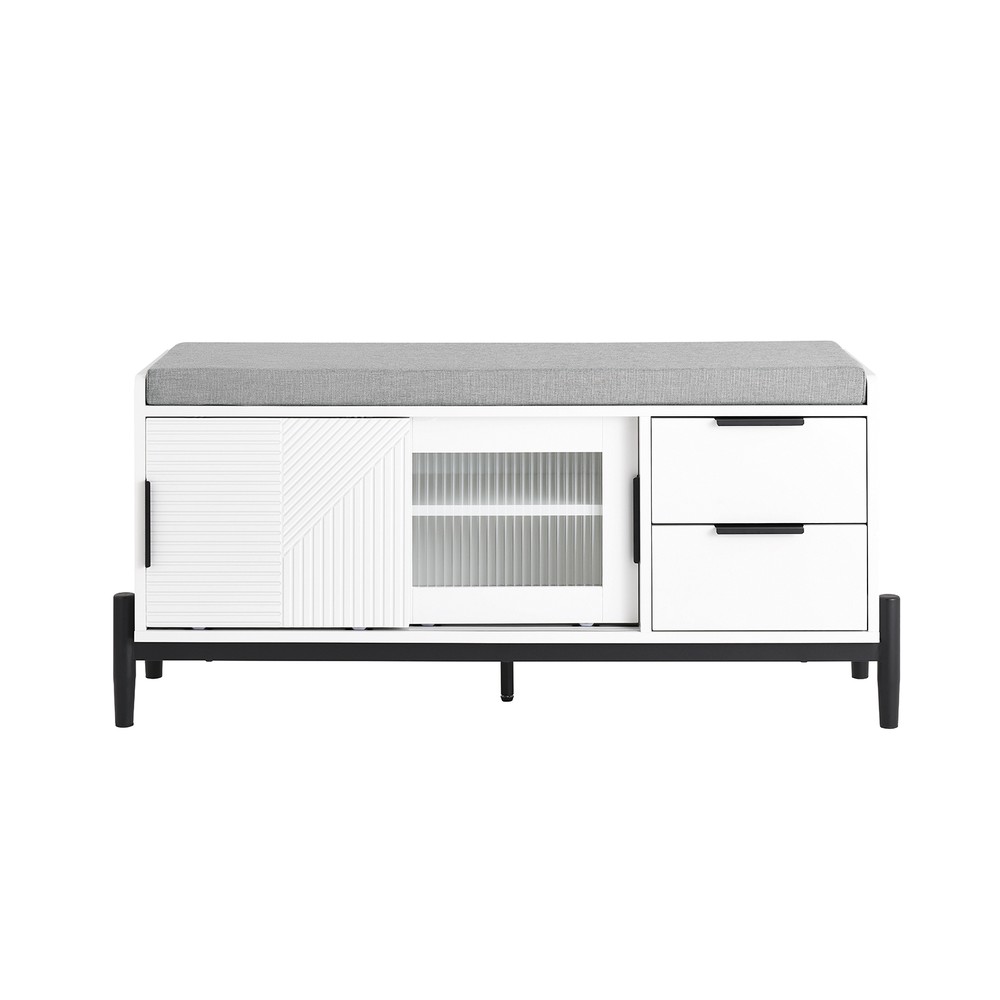 SoBuy Kenkäpenkki 110 cm liukuovilla ja laatikoilla puukuitulevystä valkoinen FSR187-W