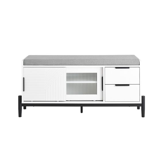 SoBuy Kenkäpenkki 110 cm liukuovilla ja laatikoilla puukuitulevystä valkoinen FSR187-W