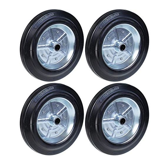 250mm 10" musta kumipyörä, jossa on puristettu teräksinen keskiöreikä 20mm 210kg - Sarja