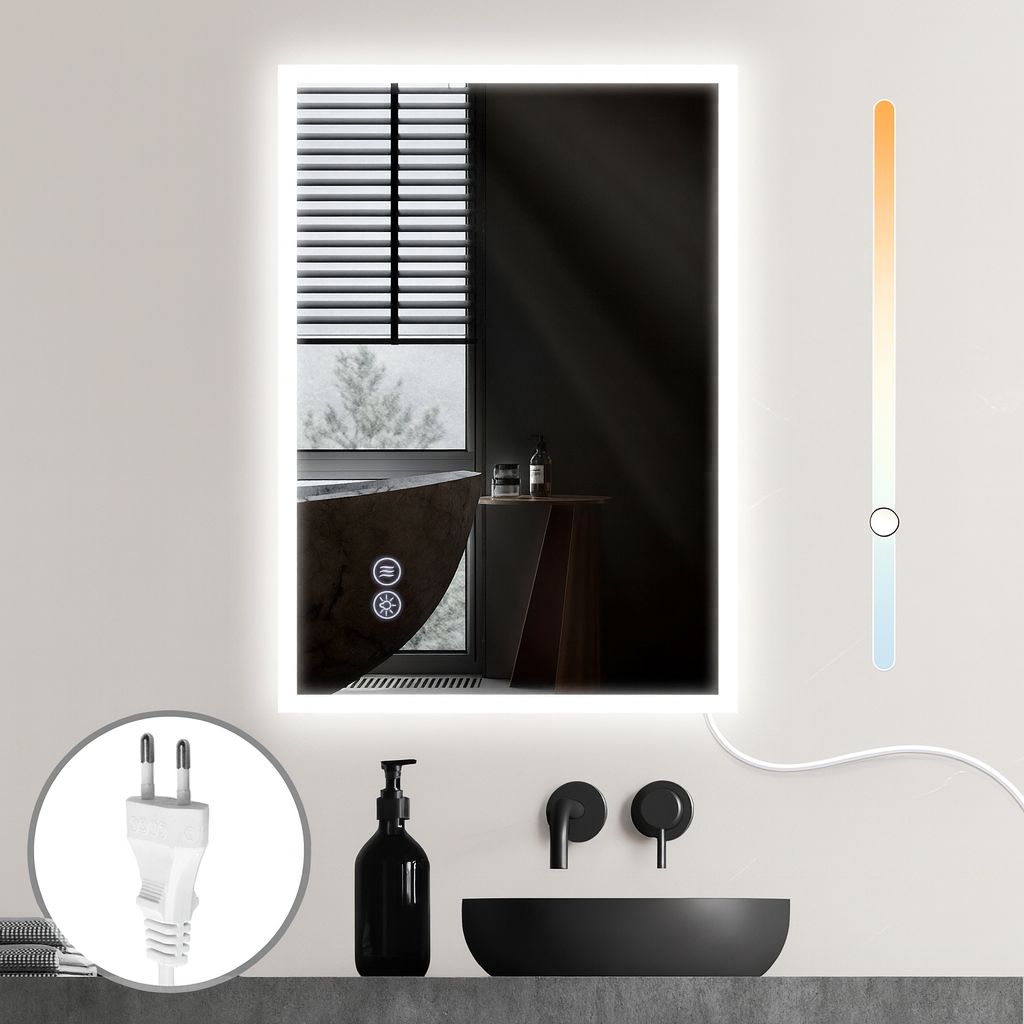 NETTLIFE peili Valolla, 50x70cm, LED - seinäpeili, räjähdyssuojattu, lasinen Kylpyhuoneen, peili Kosketusnäytöllä