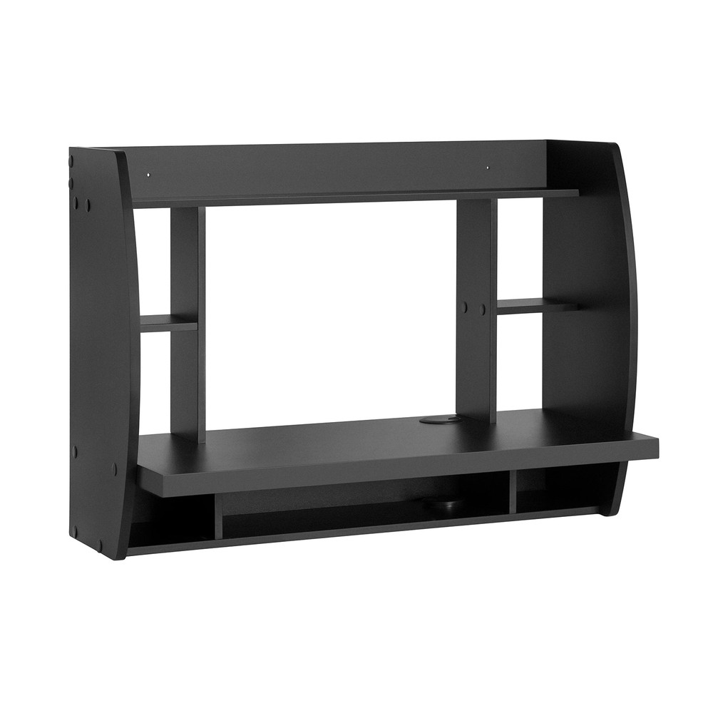 SoBuy Seinäpöytä tietokonehyllyillä moderniksi työtilaratkaisuksi musta FWT18-SCH