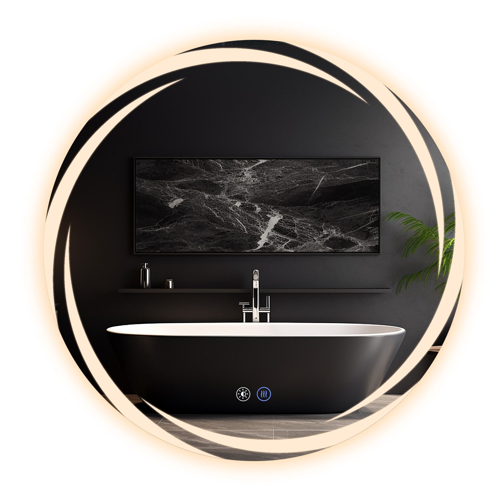 NETTLIFE Kylpyhuoneen peili valaistuksella, pyöreä LED-kylpyhuoneen peili, 60 cm IP44 pyöreä kylpyhuoneen peili kosketustoiminnolla