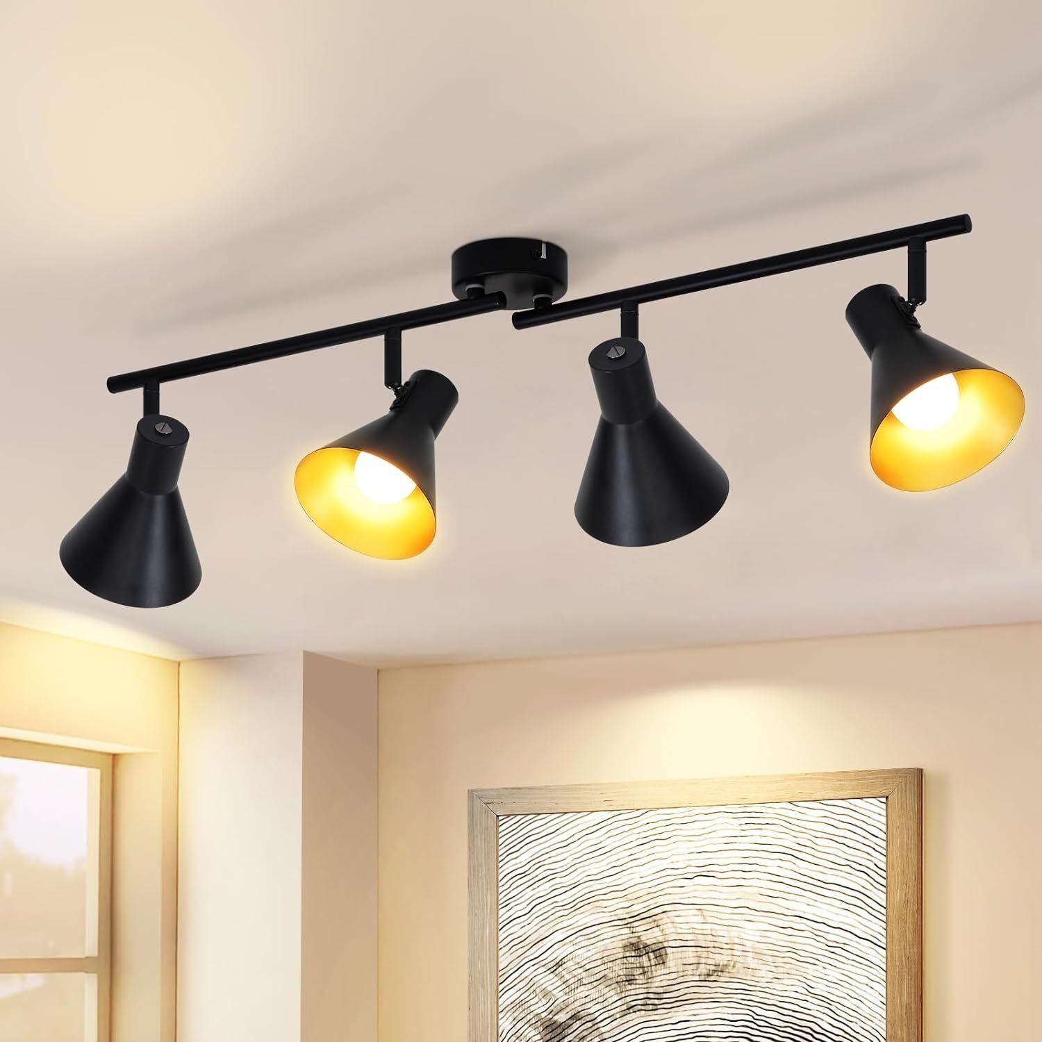 NETTLIFE 4 spottivalaisin kattovalaisin olohuoneeseen musta vintage 71CM E14 metalli 330° kääntyvä teollinen makuuhuoneeseen keittiöön eteiseen