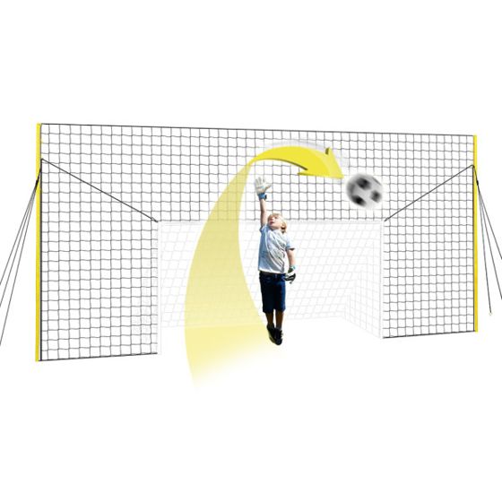 Open Goaaal® 3-in-1 jalkapallomaali ja palautusverkko – Junior, keltamusta, 8 ft korkea, jopa 16 ft leveä, sisämaali 8 x 4,5 ft
