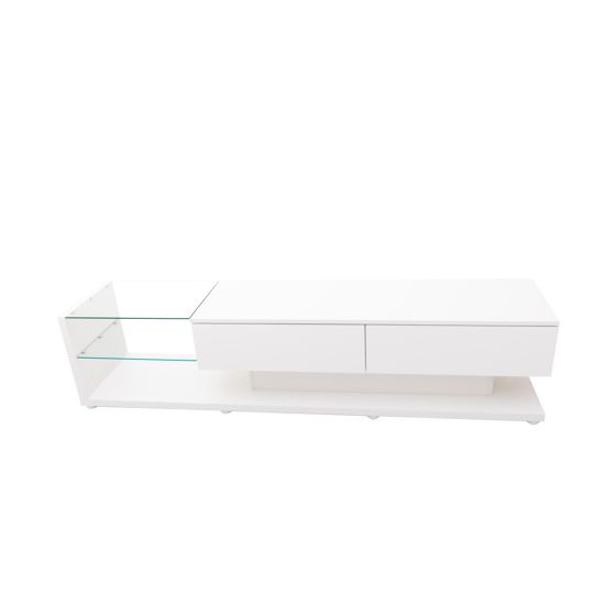 TV-taso 170x38x36 cm valkoinen lastulevy säilytyksellä ja lasihyllyillä