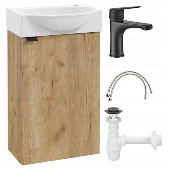 Kylpyhuonekaappi pesualtaalla 60x40 cm, roikkuva, askartelutammea, mustalla Parma-hanalla