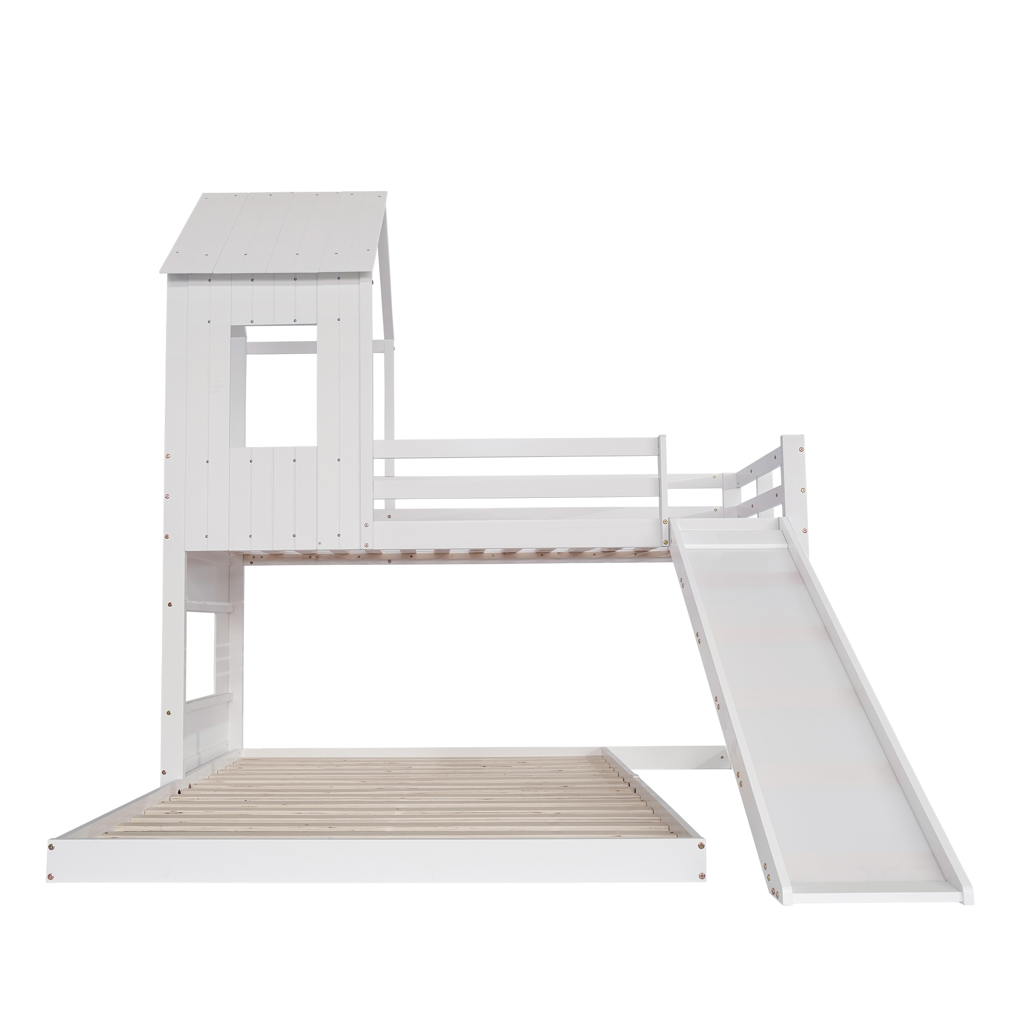Etagenbett 90x200 cm ja 140x200 cm turva-aidat LED-valaistus valkoinen puinen