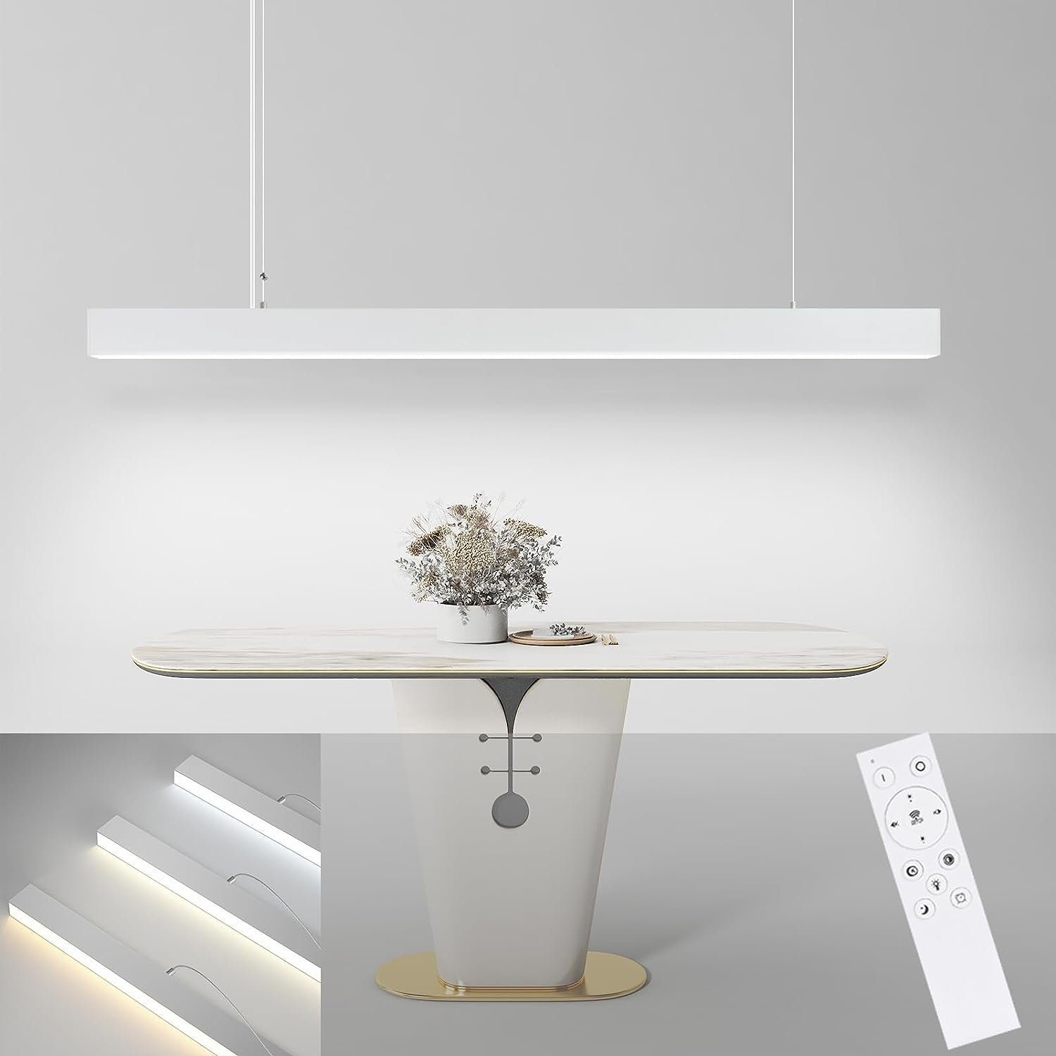 NETTLIFE moderni valkoinen LED - riippuvalaisin, halkaisija 107 cm, alumiini, 32 W, himmennettävä, kaukosäätimellä, pitkä lineaarinen muotoilu