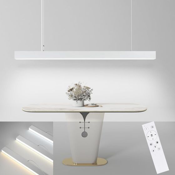 NETTLIFE moderni valkoinen LED - riippuvalaisin, halkaisija 107 cm, alumiini, 32 W, himmennettävä, kaukosäätimellä, pitkä lineaarinen muotoilu