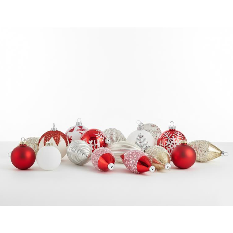 Kuusenkoristesetti 50 kpl SNOWFLAKE lasi Punainen/valkoinen