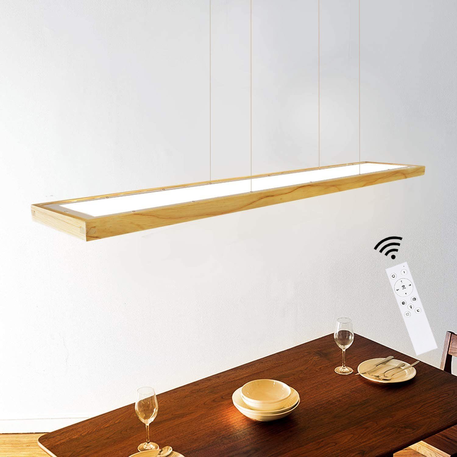 NETTLIFE Ruokailutilan riippuvalaisin, puinen, 38 W, himmennettävä, kaukosäätimellä, 100 cm:n LED - riippuvalaisin