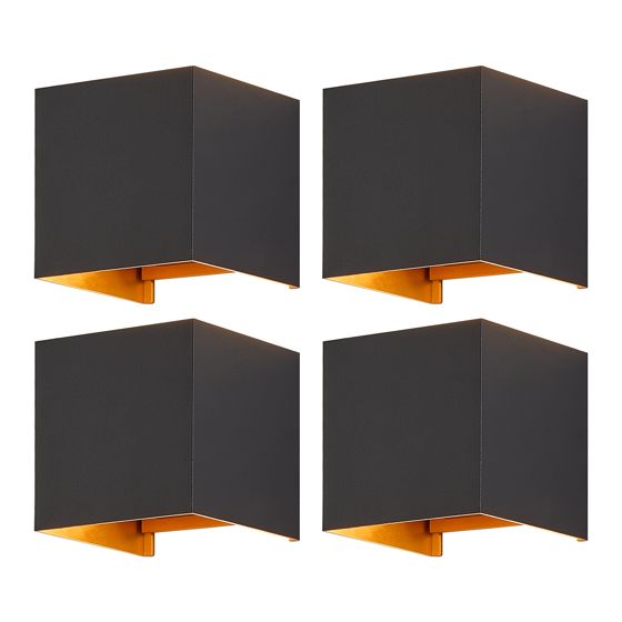 NETTLIFE LED - ulkoseinävalaisin,sisäseinävalaisin,4kpl,mustakulta,5W,IP65,säädettävä,3000K