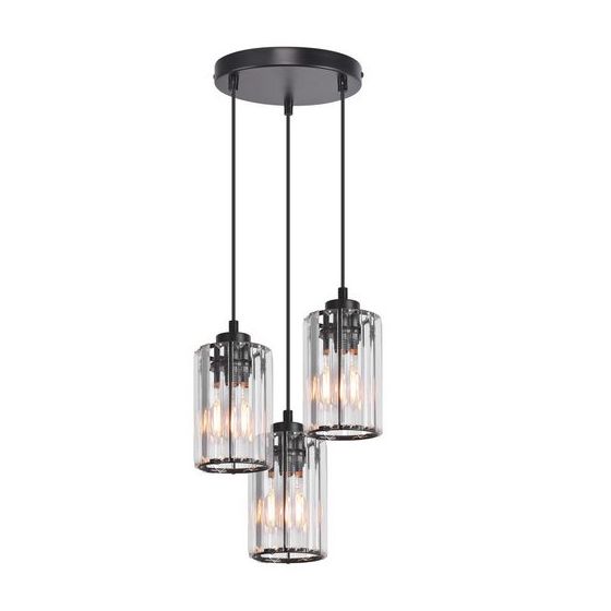 NETTLIFE Kristallipöytävalaisin Kolmipäinen Moderni Olohuessa Musta E27 Ripustusvalaisu