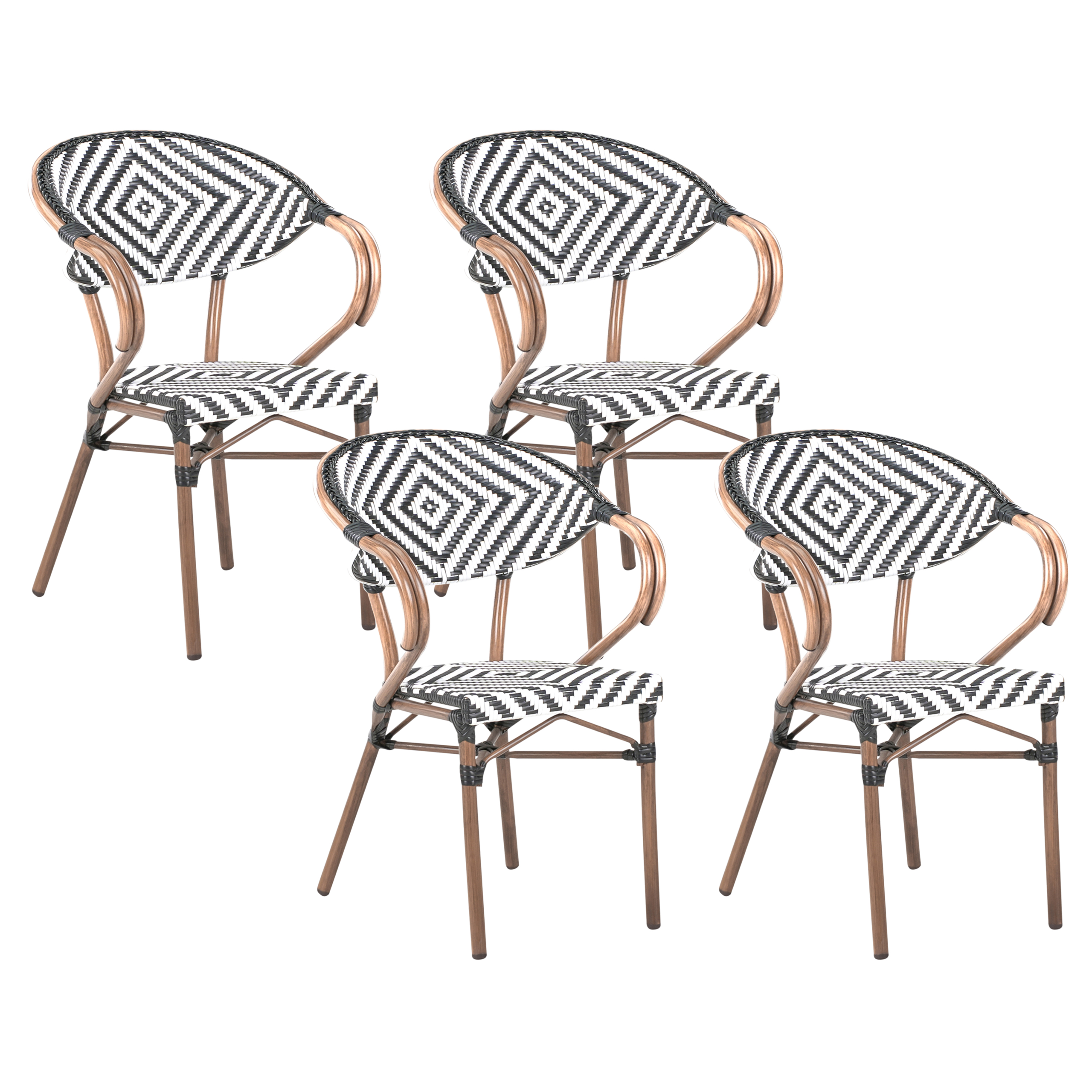 Puutarhatuolisetti 4 kpl CASPRI polyrottinki Musta/valkoinen