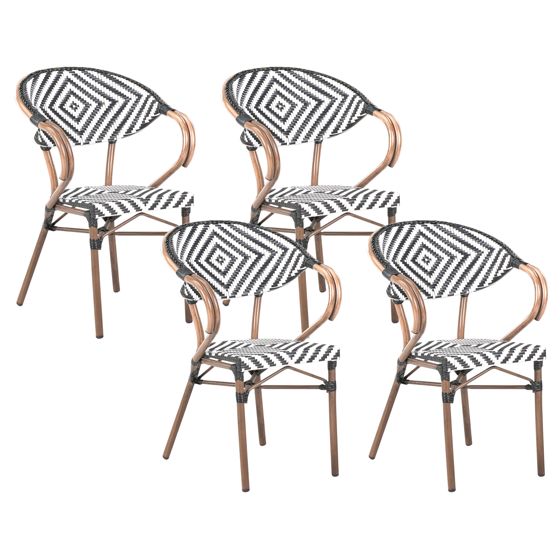 Puutarhatuolisetti 4 kpl CASPRI polyrottinki Musta/valkoinen