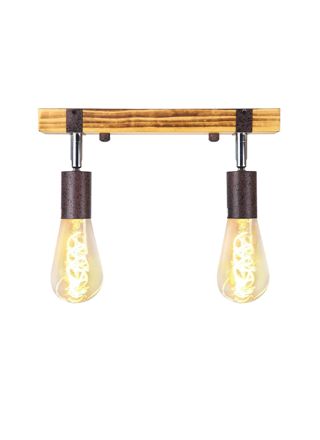 NETTLIFE Retro - kattospottivalaisin, 2 valoa, himmennettävä, puinen palkki, säädettävä LED, vaihdettavissa