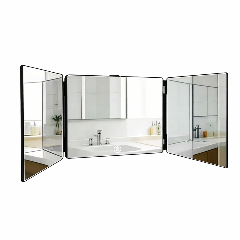 NETTLIFE Säätökorkuinen meikkitiiliskivi kolmiosaisella kehyksellä – Litteä ja vääntymätön peili kylpyhuoneeseen