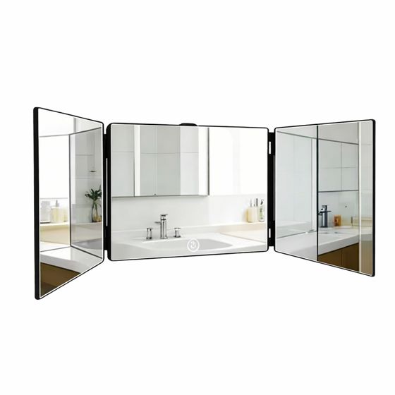 NETTLIFE Säätökorkuinen meikkitiiliskivi kolmiosaisella kehyksellä – Litteä ja vääntymätön peili kylpyhuoneeseen