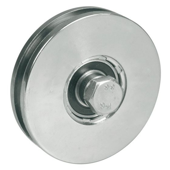 80mm pyöreä urapyörä, jossa 8mm ura kaapelia varten pultilla ja mutterilla varustettuna.