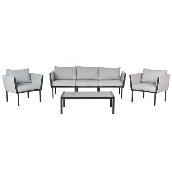 Ulkosohvaryhmä pöydällä 5-istuttava SKALA metalli Vaaleanharmaa