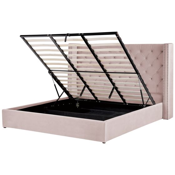 Sänky säilytystilalla sametti LUBBON 180 x 200 cm Pastellipinkki Vaaleanpunainen