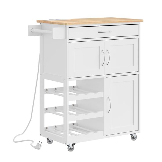Keittiövaunu pyörillä, USB-liitäntä, valkoinen, 75.0x37.6x87.0 cm, FKW45-E-WN
