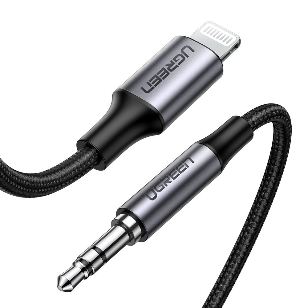 AUX-äänikaapeli iPhone MFI Lightning - 3,5 mm miniliitin 1 m harmaa