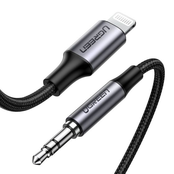 AUX-äänikaapeli iPhone MFI Lightning - 3,5 mm miniliitin 1 m harmaa