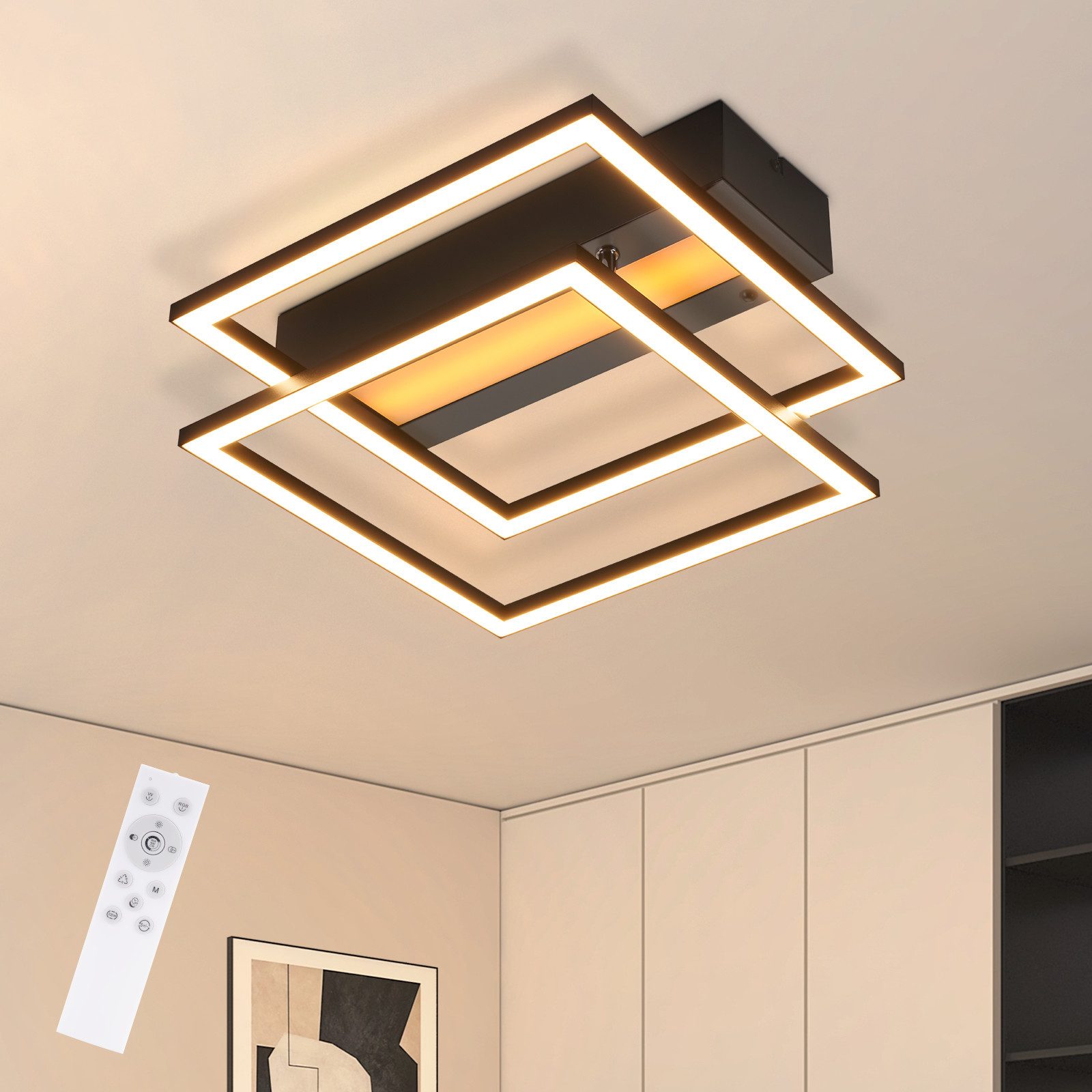 NETTLIFE LED - kattovalaisin olohuoneeseen, 2 kehystä, musta, moderni, neliönmuotoinen, himmennettävä, ihanteellinen eteiseen