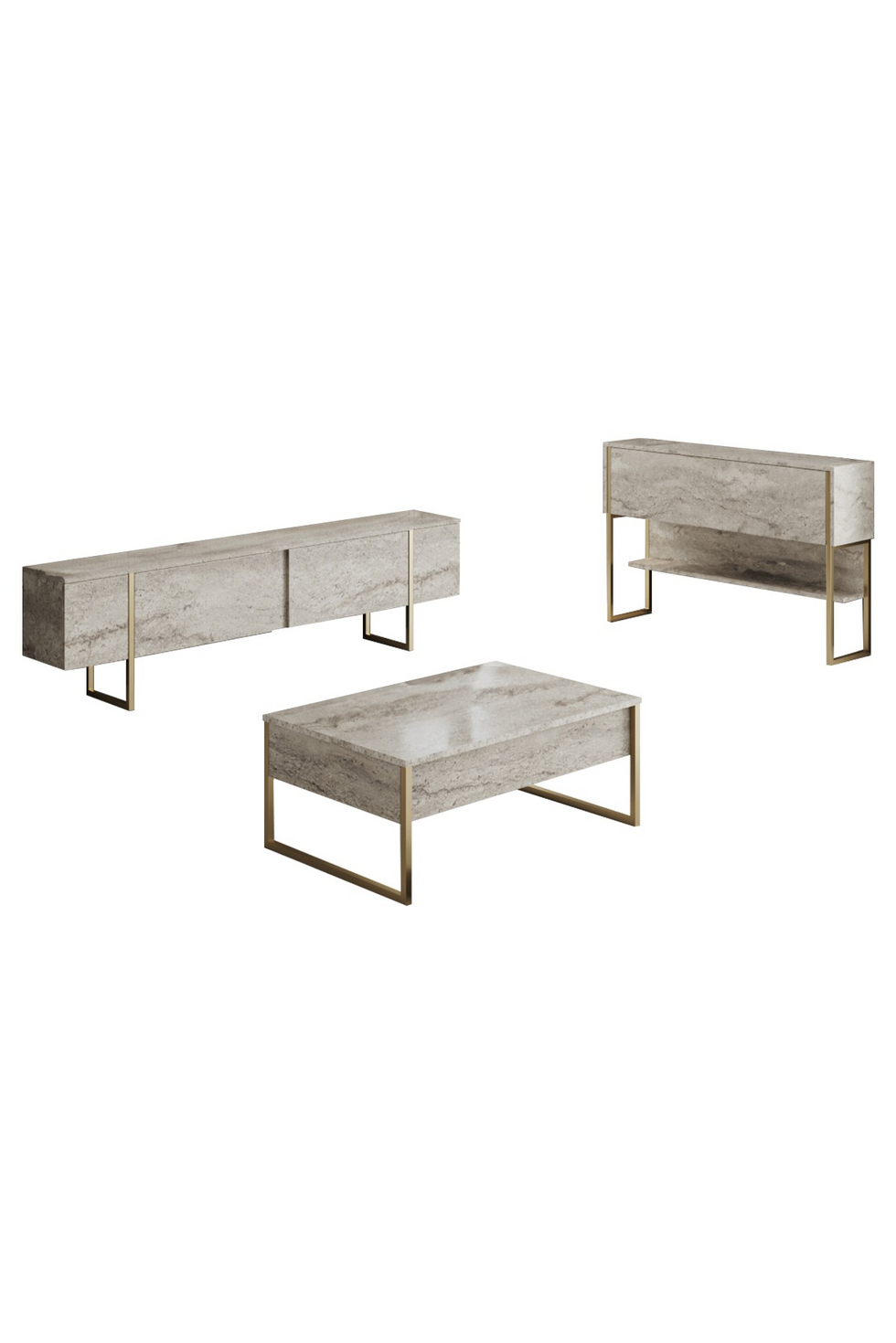 Norda Design Moderni olohuoneen huonekalusetti, 100 % melamiinia, metallijaloilla | TV-taso, sohvapöytä, lipasto