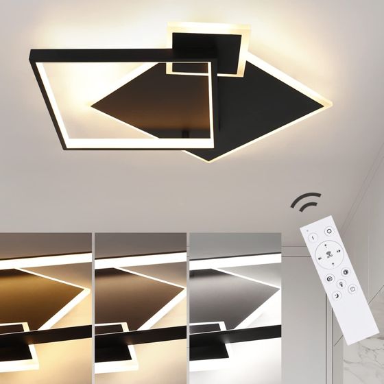 NETTLIFE LED - kattovalaisin, musta himmennettävä, 50 W, moderni muotoilu, olohuoneen valaisin Kaukosäätimellä metalli, ruokasaliin Keittiöön