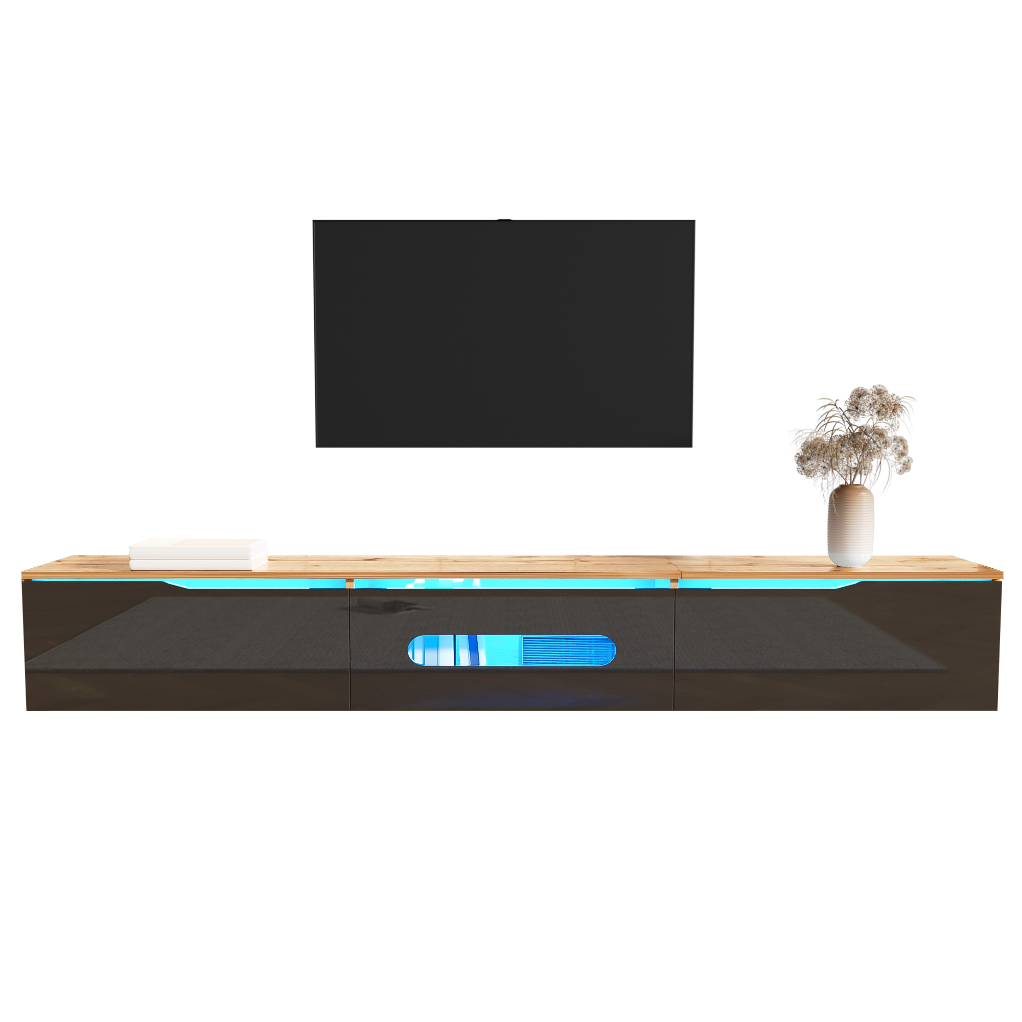 TV-taso 180x35x30 cm musta puuoptiikka mdf lastulevy säilytyksellä ja led-valaistuksella
