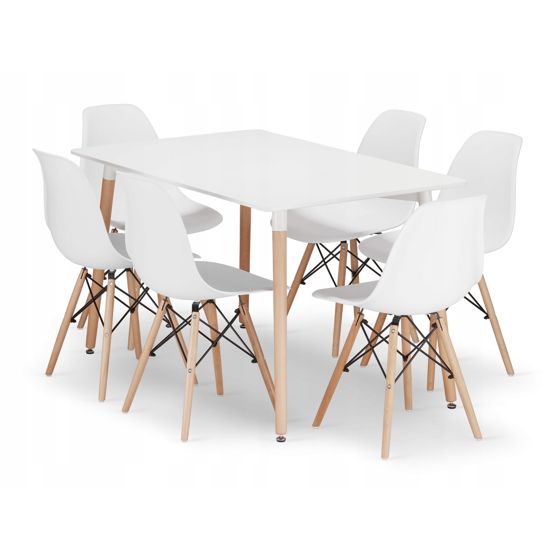 ADRIA suorakulmainen pöytä 120x80, 6 OSAKA-tuolia, valkoinen