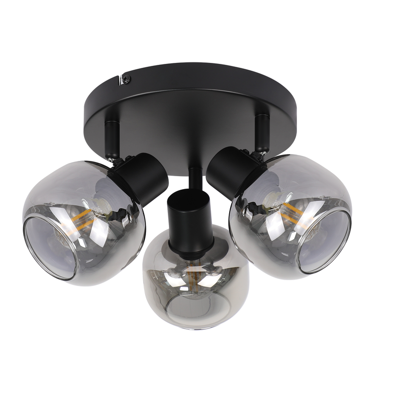 NETTLIFE 3- liekkinen kattokohdevalaisin - Moderni pyöreä lasinen kattokohdevalaisin, 350° kääntyvä olohuoneeseen