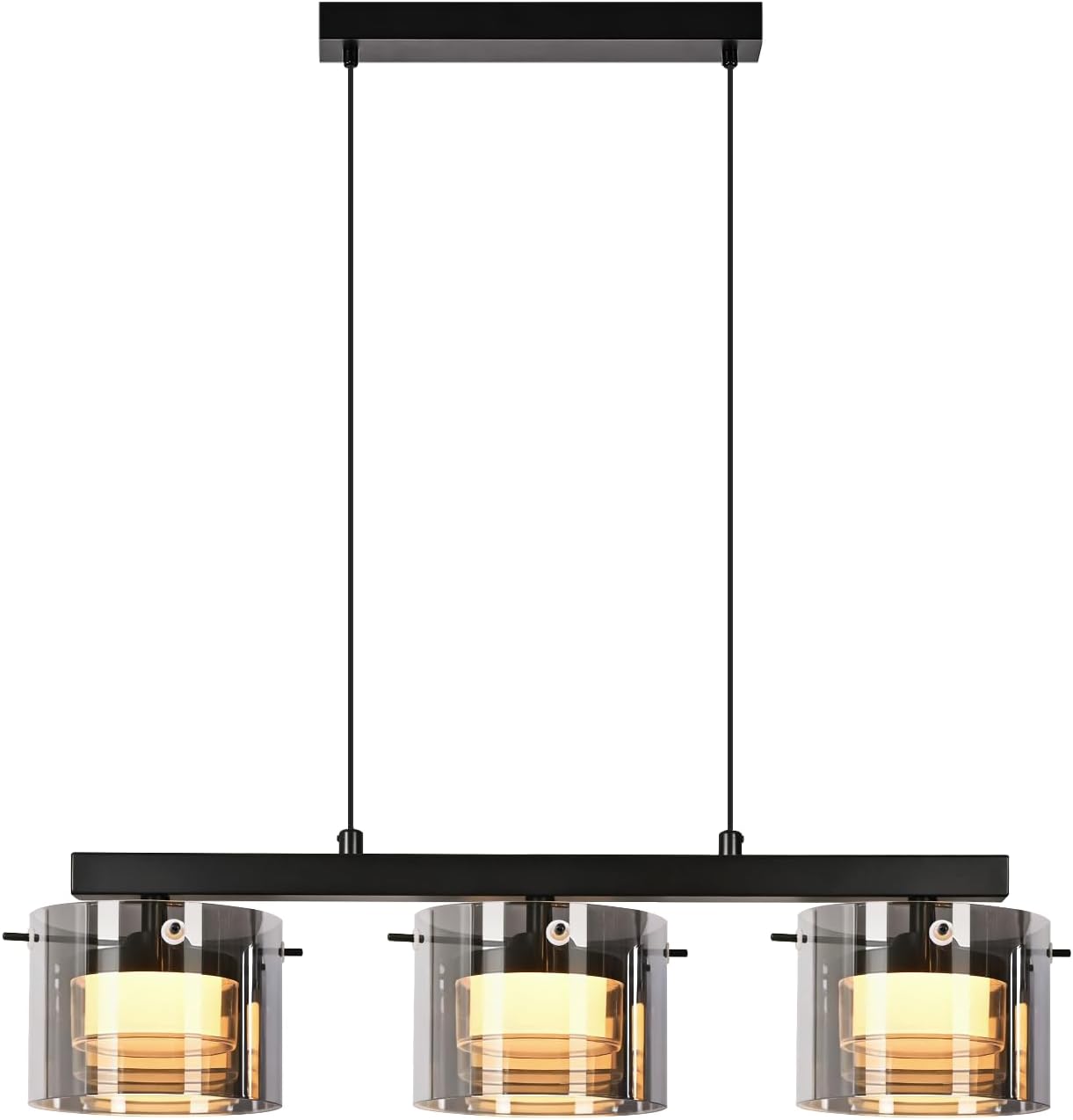 NETTLIFE 3-lamppuinen LED-lasiriippuvalaisin, moderni kattokruunu säädettävällä korkeudella (140 cm) ruokapöydälle, olohuoneeseen, keittiöön