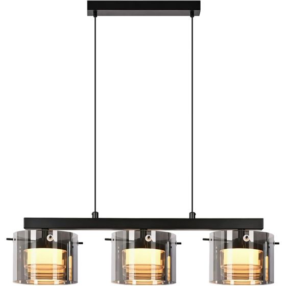 NETTLIFE 3-lamppuinen LED-lasiriippuvalaisin, moderni kattokruunu säädettävällä korkeudella (140 cm) ruokapöydälle, olohuoneeseen, keittiöön