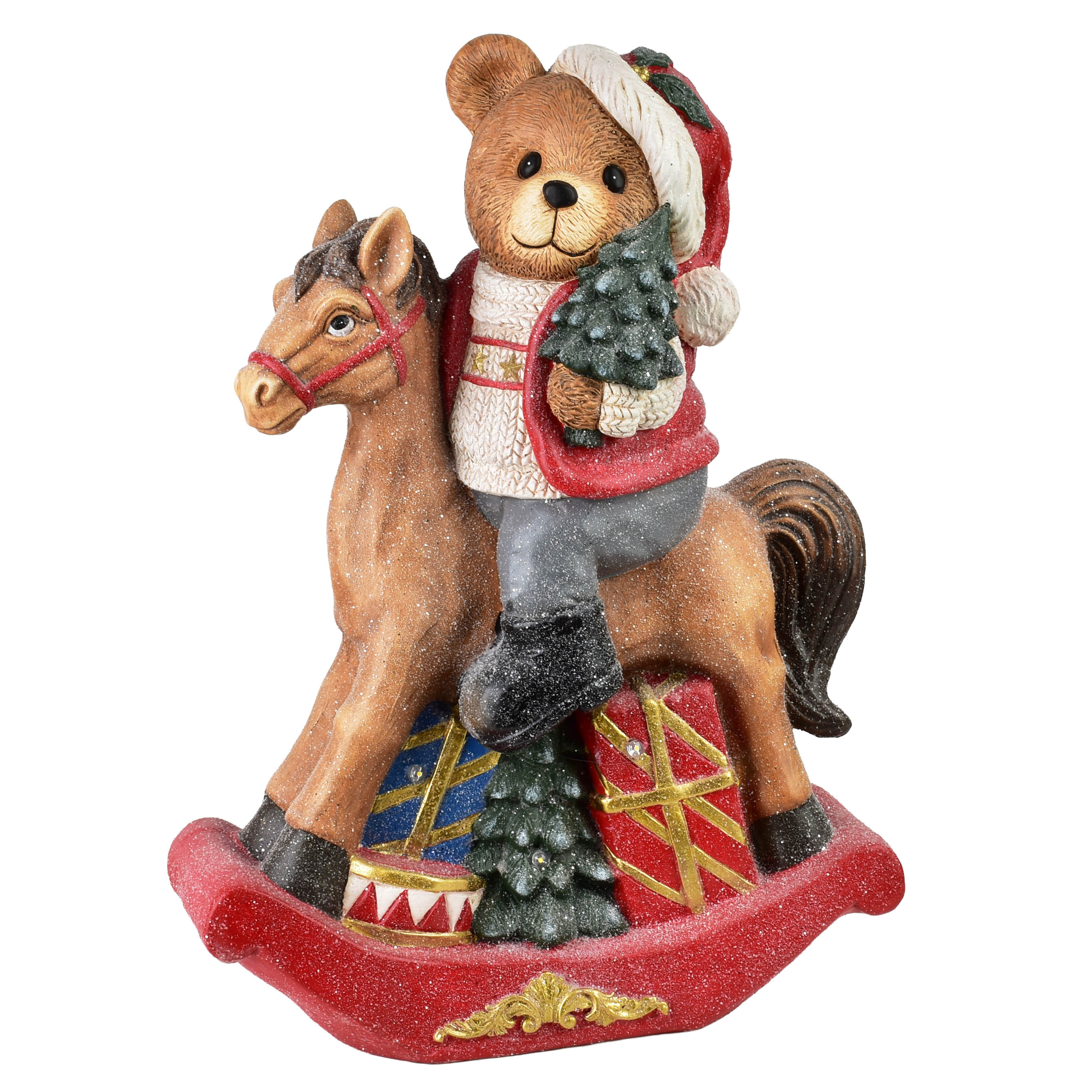 LED-figuuri, nalle keinuhevosella SANTA LILA monivärinen 37, 5x19x52, 5 cm