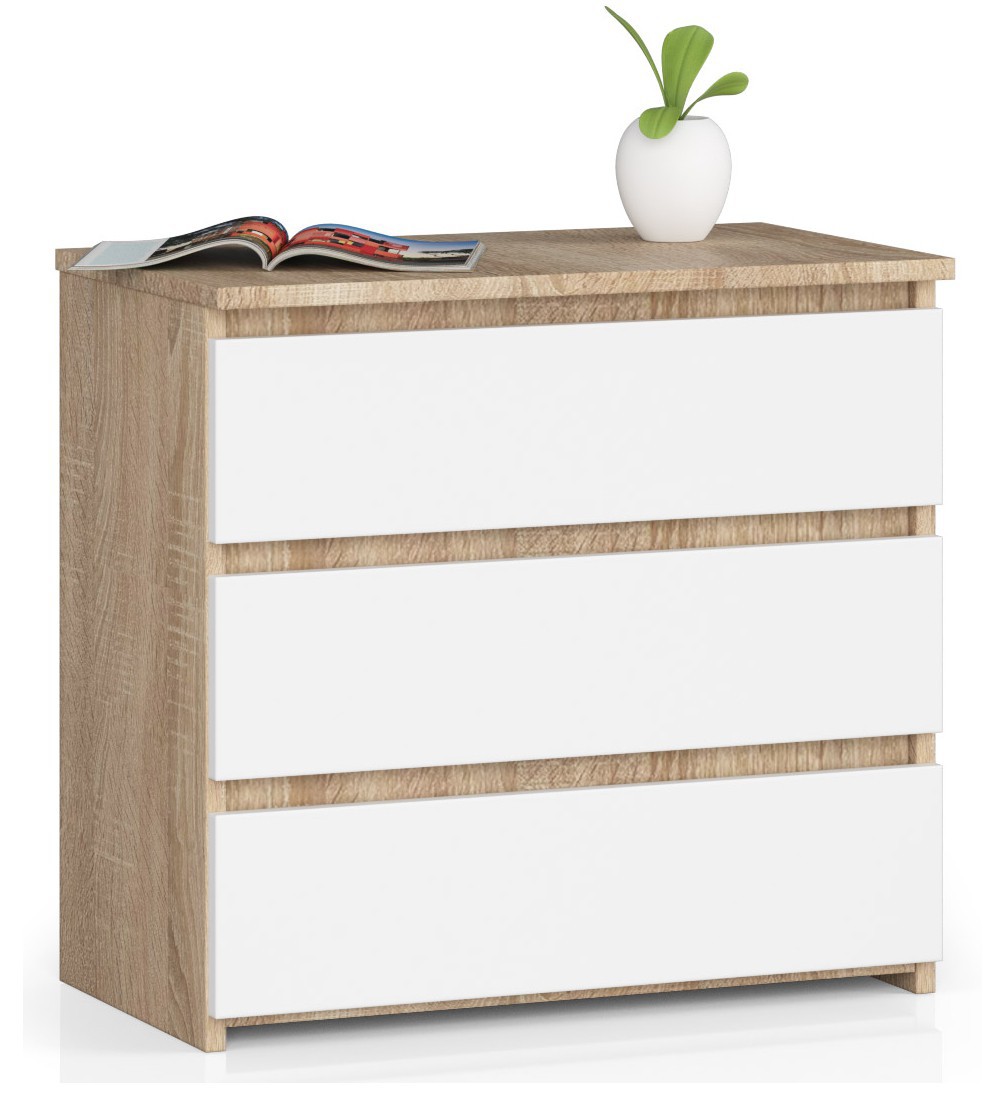 Akord Lipasto 3 laatikkoa Sonoma-tammi/Valkoinen 60x35x57