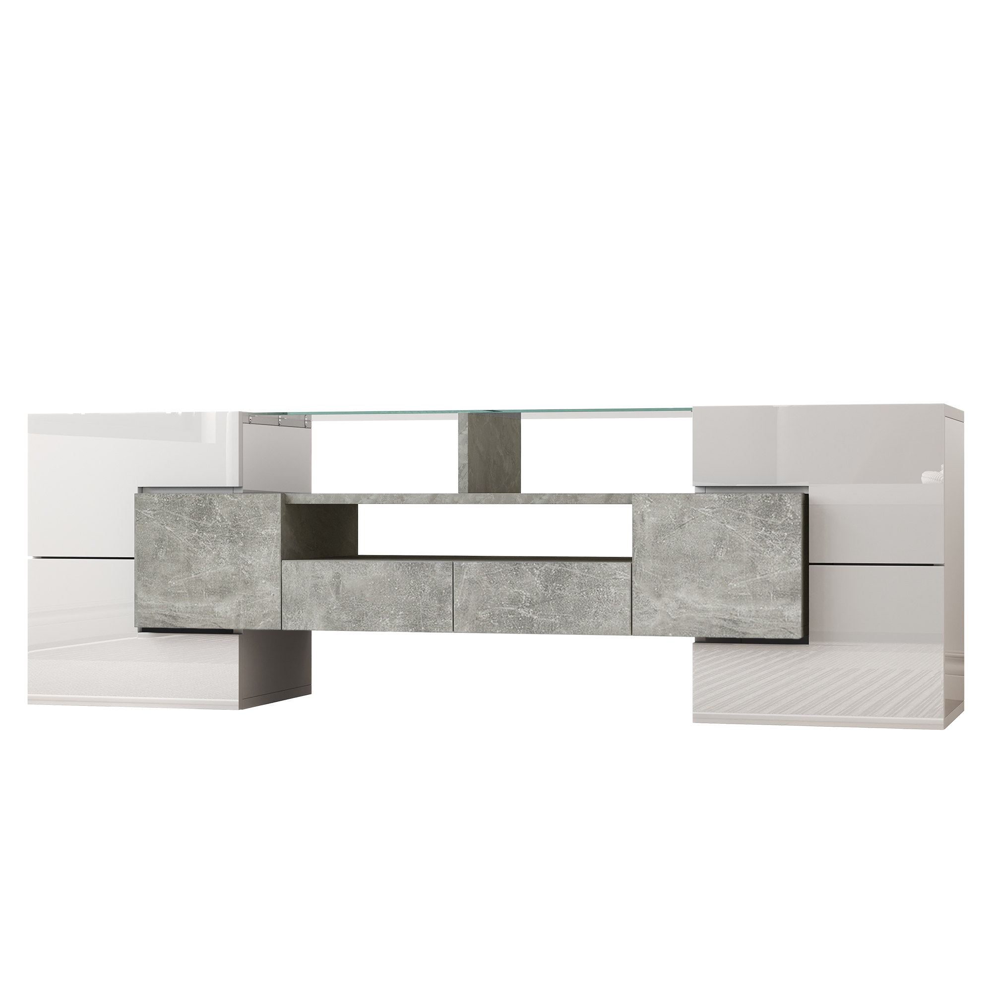 TV-taso 145x30x51 cm valkoinen lastulevy säilytyksellä ja LED-valaistuksella