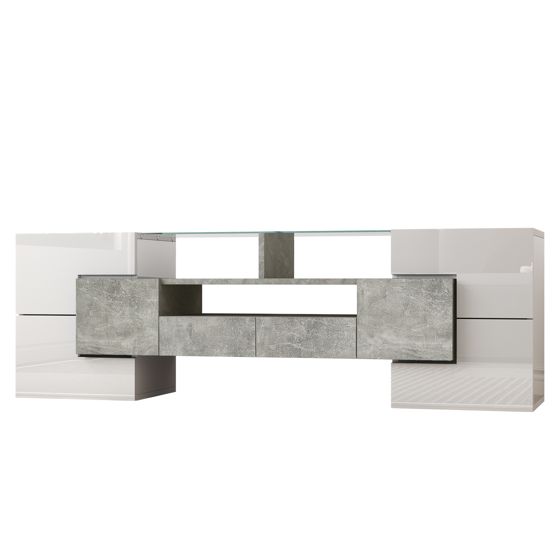 TV-taso 145x30x51 cm valkoinen lastulevy säilytyksellä ja LED-valaistuksella