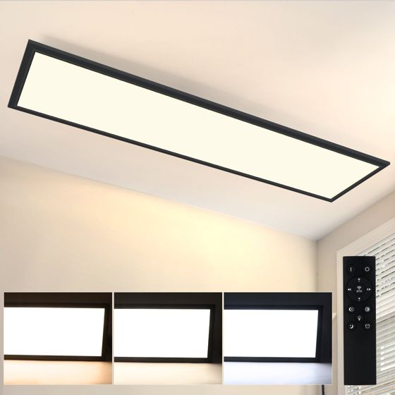 NETTLIFE LED - kattovalaisin, 120x30CM 48W, musta paneeli, himmennettäväKaukosäätimellä, moderniin olohuoneeseen, toimistoon Keittiöön Käytävään