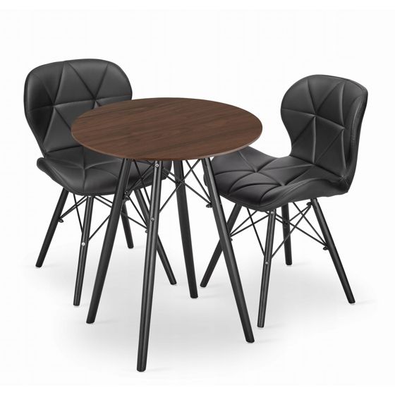 TODI 60 pyöreä pöytä saarni ja 2 LAGO-tuolia, musta